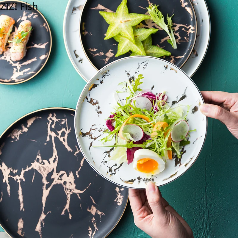 Набор посуды керамические блюда и тарелки с имитацией мрамора фруктов овощей