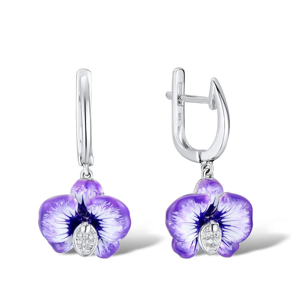 

Women Elegant Temperament Flower Earrings Handmade Purple Enamel Pendant Drop Dangle Earrings Fashion Jewelry