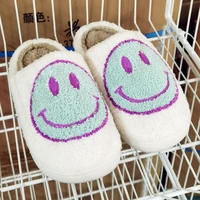 winter woman slippers cute big smiley slippers plush fleece flat shoes lovers home indoor shoes winter warm lady indoor slippers