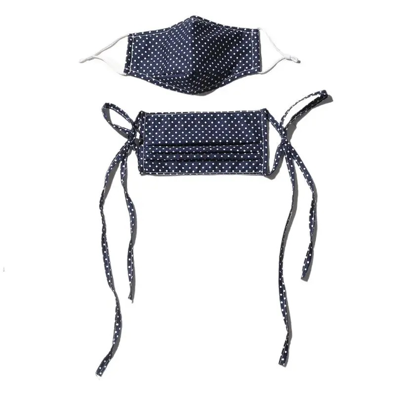

2Pcs Dustproof Cotton 3D Mouth Mask with Adjustable Earloops Ties Floral Plaid Dot Print Replaceable Filter Face Cover