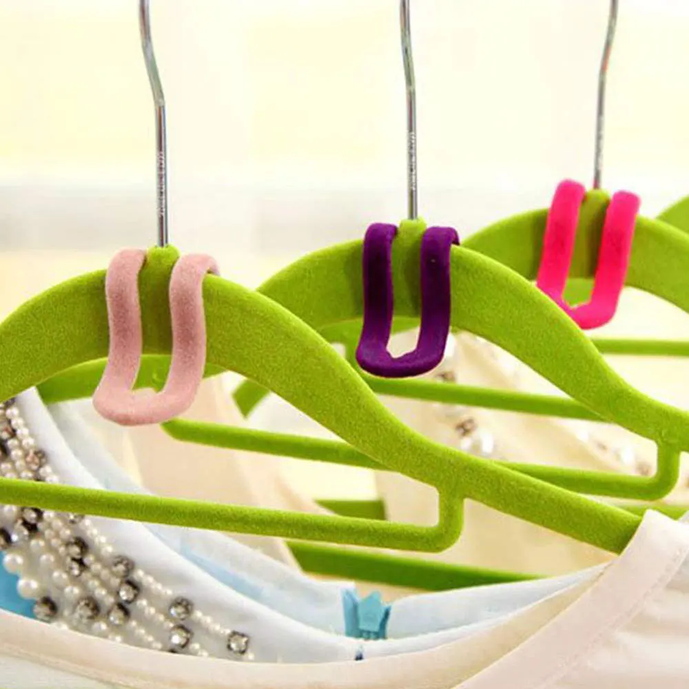 5/10PCS clothes hanger hook mini flocking clothespin simple wardrobe storage artifact multi-color random | Дом и сад