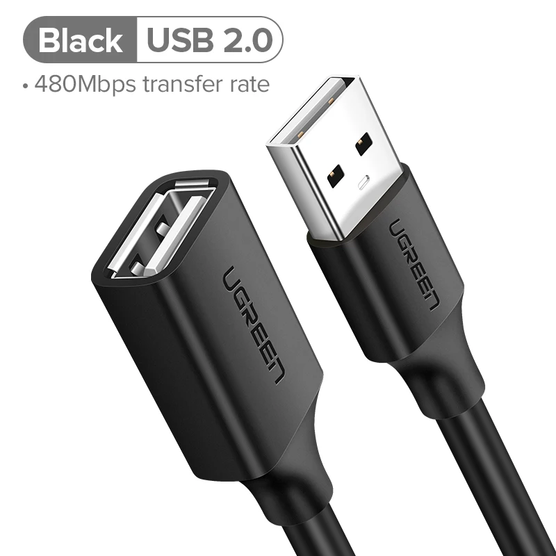 USB2.0-Black Ugreen USB кабель-удлинитель USB 3,0 кабель для умный принтер PS4 SSD USB3.0 2,0 для удлинителя данных шнур мини USB кабель-удлинитель - Цвет: USB2.0-Black