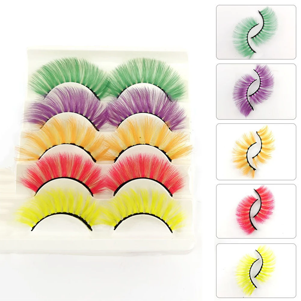 

5 Pairs 6 Types Colorful Fake Eyelashes Faux Mink False Eyelashes for Halloween Party Cosplay Lash Extension Supplies Makeup