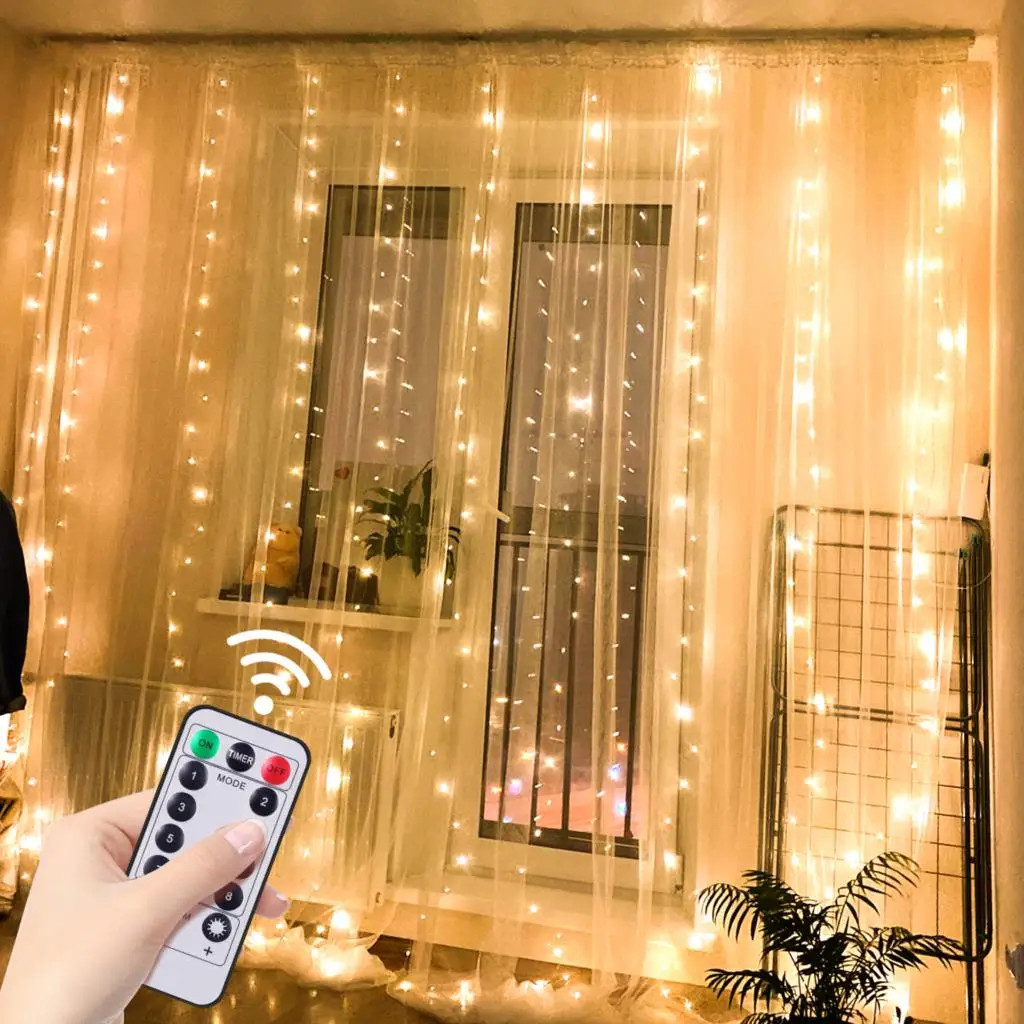 LED Curtain Fairy String Christmas Light USB Power Festoon Garland lamp with Remote Control Garden Wedding Bedroom Window Decor