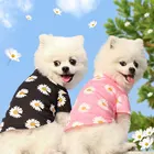 Летняя одежда для собак, одежда для щенков, Милая Черная розовая футболка с маргаритками для чихуахуа, мопса для маленьких и средних собак, одежда для домашних животных на открытом воздухе