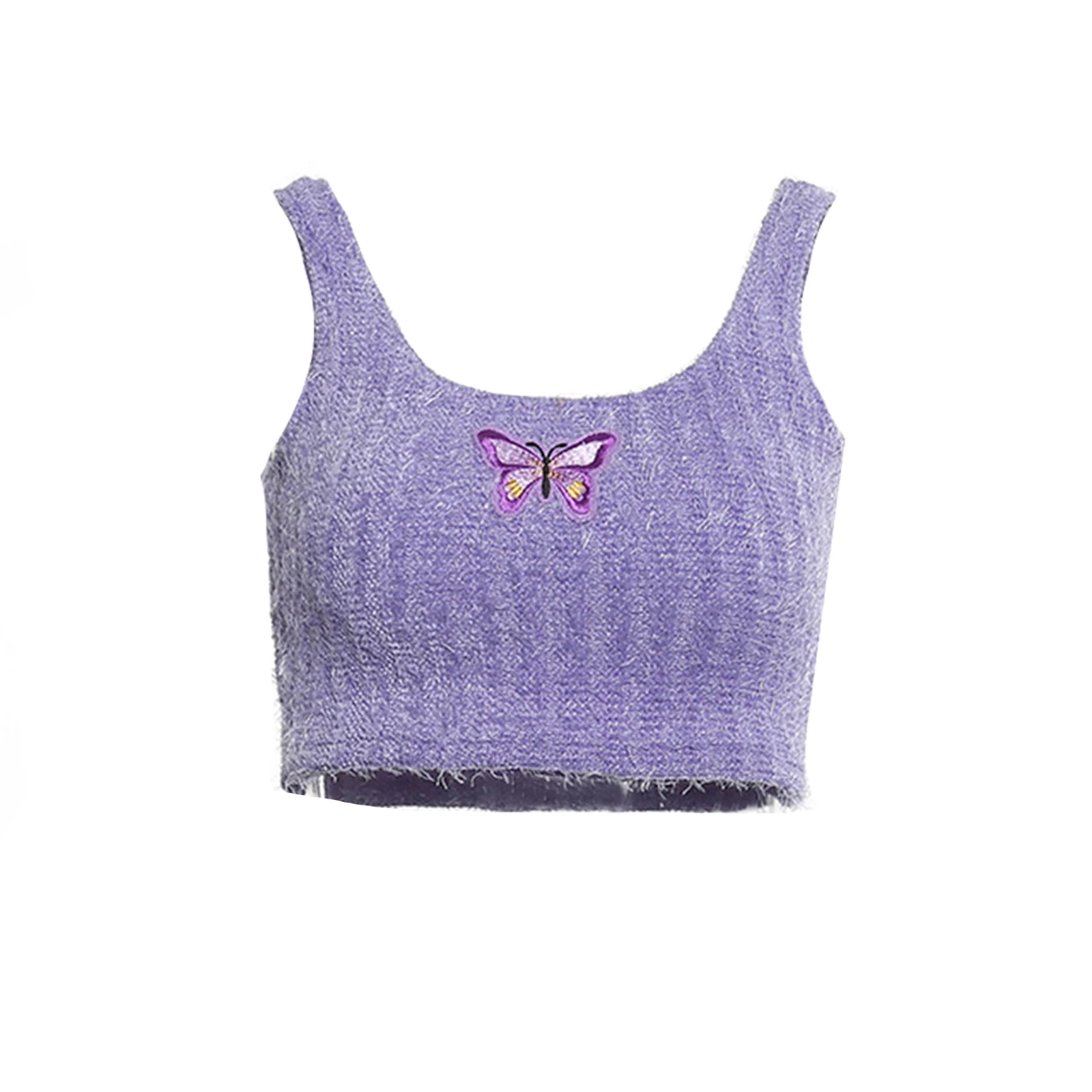 

Summer casual Women Sexy U Neck All-match Vest Butterfly Pattern Sleeveless Knit Cropped Tank Tops