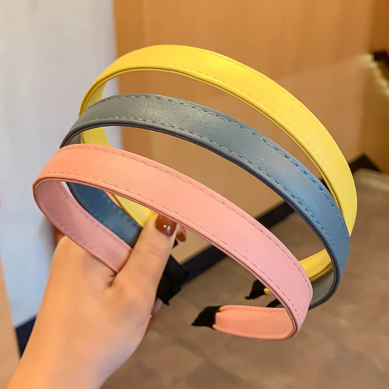

Free Shipping ~ Simple All-Match out PU Leather Headband Candy Color Headband Internet Celebrity Girl's Hair Hoop Solid Color