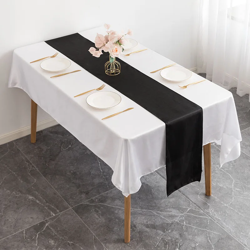 Black Colour Table Runner Satin Shiny Decoration Wedding Hotel Party Show Cheap | Дом и сад
