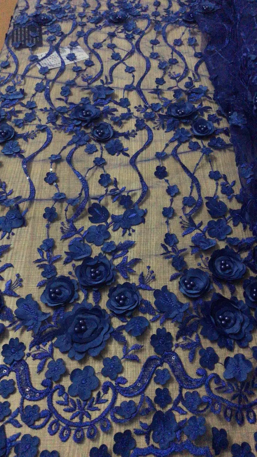 Распродажа красивая темно-синяя сетчатая ткань африканский тюль с бисером