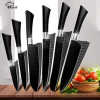 chef knives set stainless steel knives tools black blade paring utility santoku chef slicing bread kitchen accessories set tools
