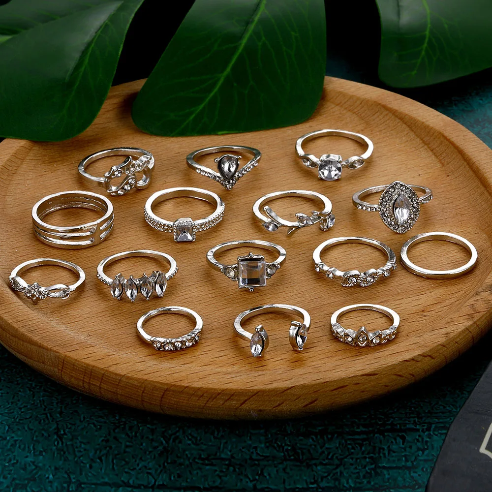 FAMSHIN 15 шт./компл. набор колец в форме сердца с кристаллами для женщин элегантные