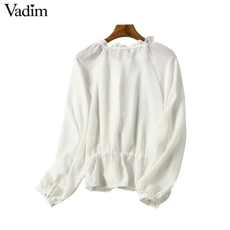 Vadim Женская однотонная шифоновая блузка с оборками длинным рукавом