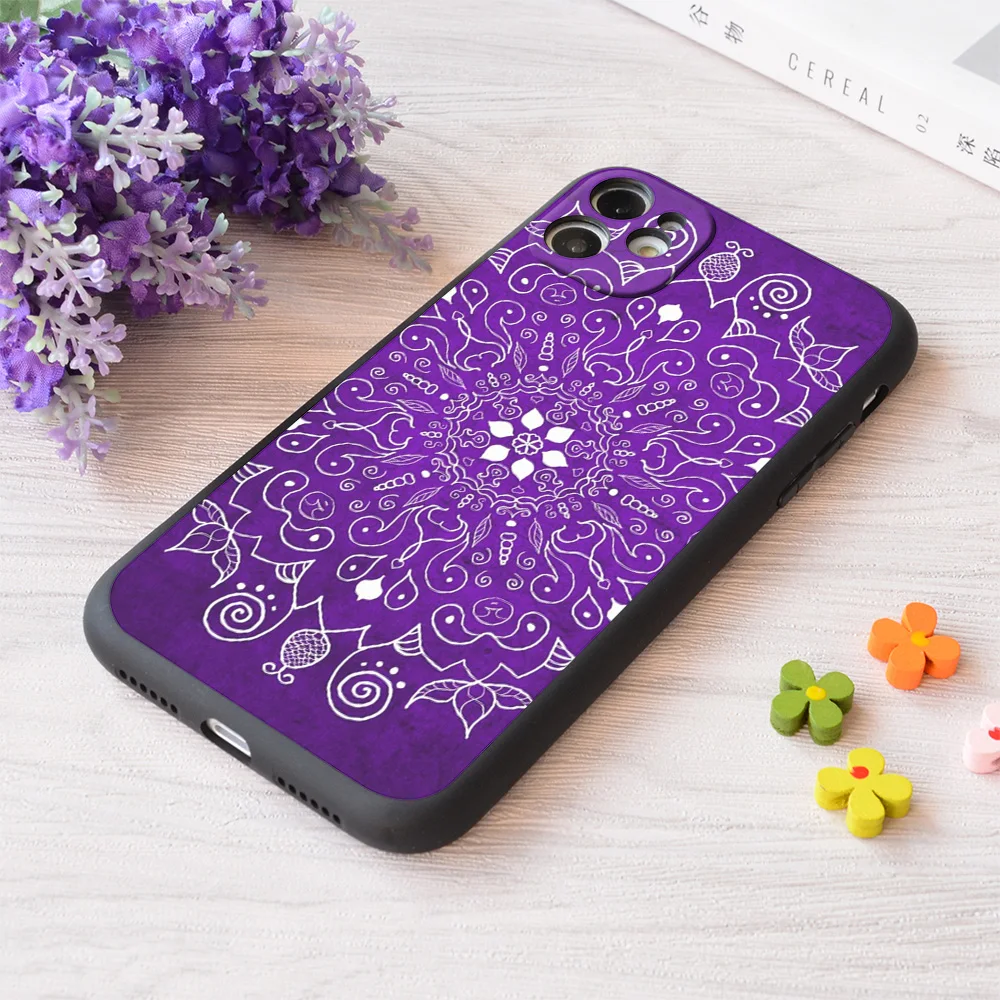 

For iPhone Mandala Purple And White Print Soft Matt Apple Case