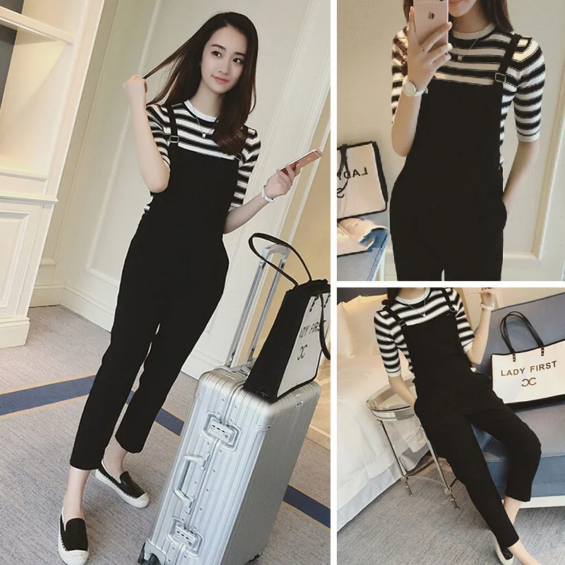

2pc/1set Summer Women Casual Loose Shirt + Slim Pocket Jumpsuit Rompers Sleeveless Backless Playsuit Trousers Overalls