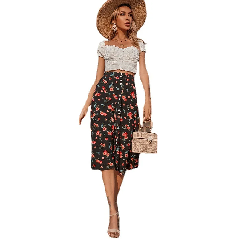 

Tunic slim skirt 2021 European and American fashion one-piece floral mid-length skirt