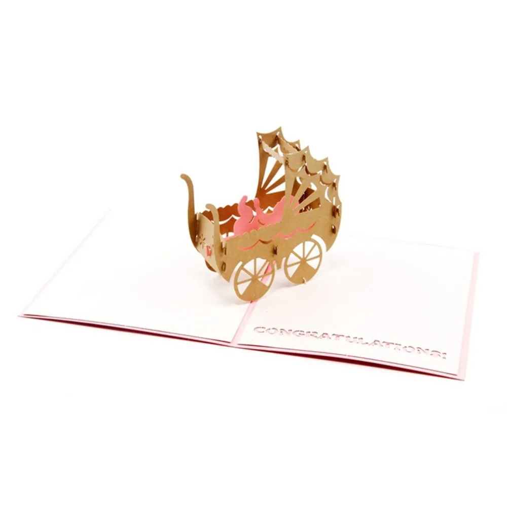1pcs 3D Pop up Greeting Card Baby Carriage Handmade Invitations for Anniversary Birthday Blessing Gift | Дом и сад