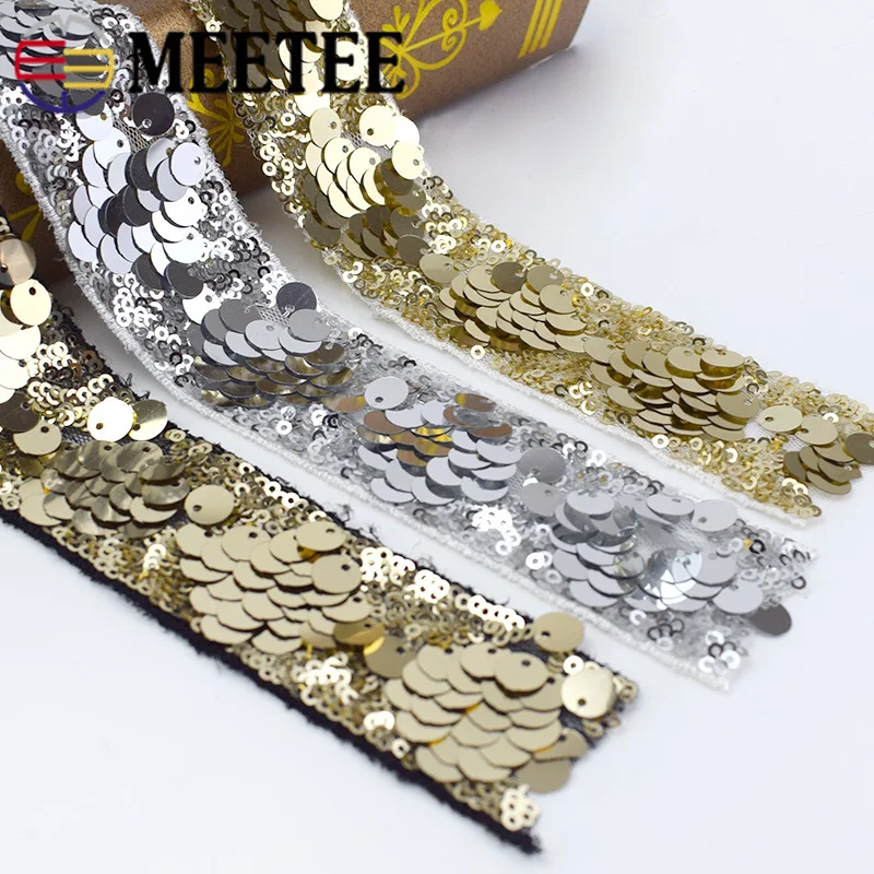 Ленты кружевные с блестками золотистые/серебристые 4 см|Кружево| |