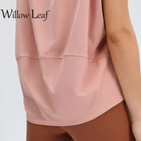 willow leaf 2021new solid color sport shirts solid color women short sleeve cropped gym tops fitness running workout sport wear