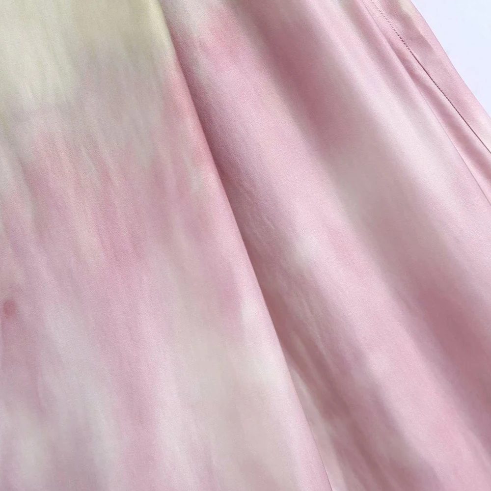 

2021 summer tie dyed double breasted trousers straight tube loose women's new silk texture thin loose