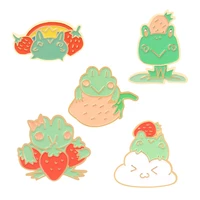 strawberry and frog cartoons badges anime lapel pins womens fashion brooches on backpack cute enamel hijab pins for clothes