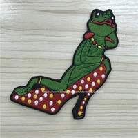 custom embroidery patches high heeled shoes frog oeteldonk emblem hot cut border iron on patch for carnival celebration party