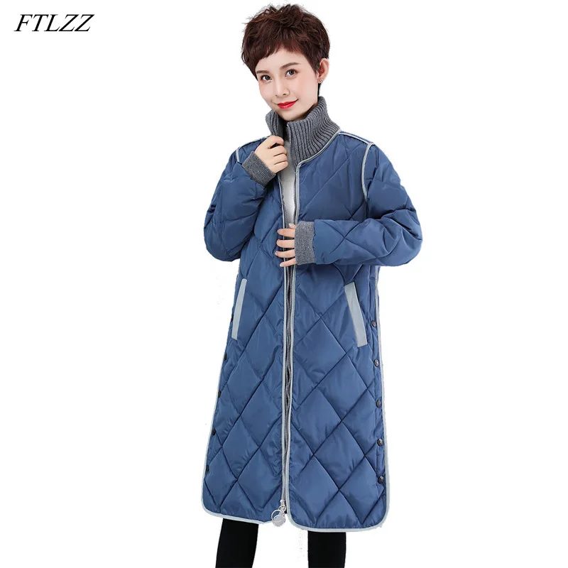 

FTLZZ New Winter Elegant Women Thick Warm Long Jacket Outwear Casual Loose Zipper Cotton Coat