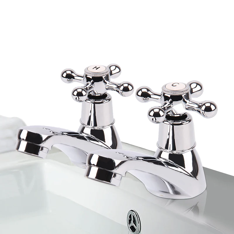 

2 Taps Twin Hot and Cold Pair Tap Traditional Bath Bathroom Basin & Sink Chrome