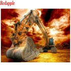 Алмазная мозаика 5d с изображением большого экскаватора, квадратных и круглых страз, пейзаж с закатом, вышивка крестом, алмазная вышивка