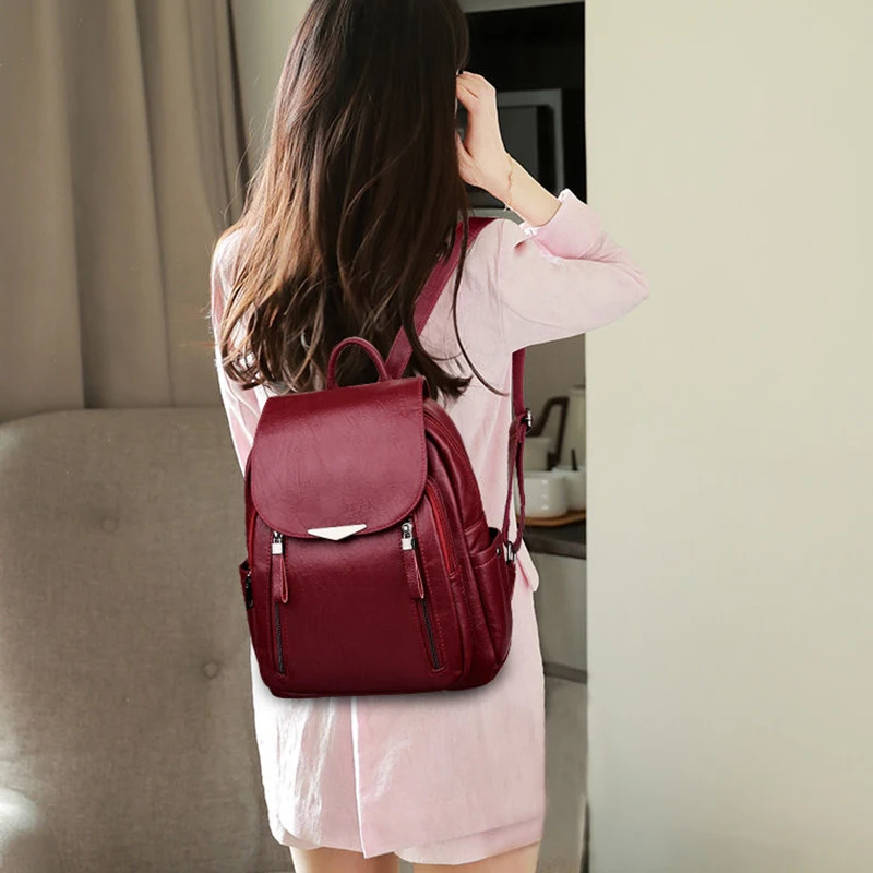 

Womens Backpack 2020 Female PU Leather Back Pack Large Capacity School Bag For Girl Double Zipper Fashion Shoulder Bag