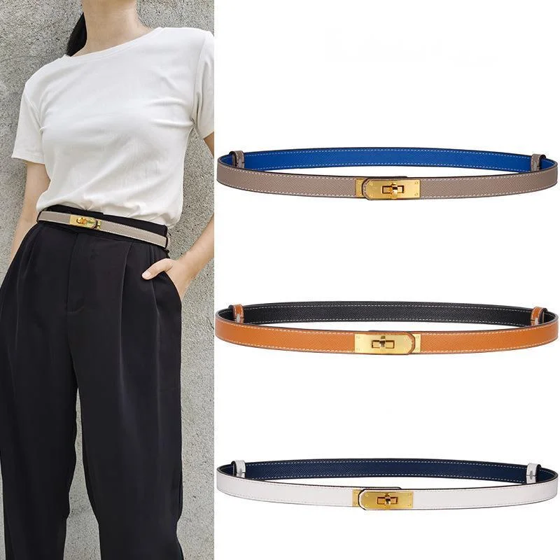 Women Fashion Trend Wild Double-sided Two-color Exquisite Alloy Buckle Genuine Leather Belt Dress Jeans Decoration Cowhide Belt