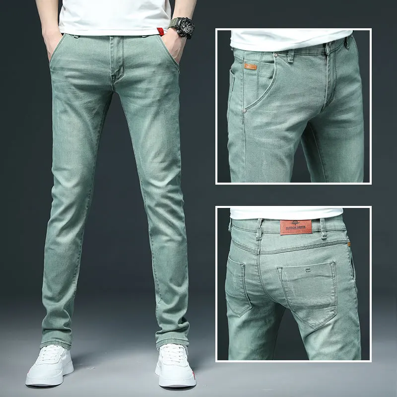 

Men Fashion Casual Slim Fit Denim Trousers Male Green Black Khaki White Pants Male Brand Mens Colored Jeans Stretch Skinny Jeans