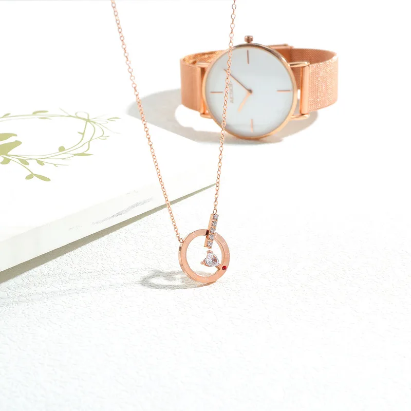 

New fashion roman numerals love pendant necklace wild Zircon Titanium steel necklace female fashion necklaces for women jewelry