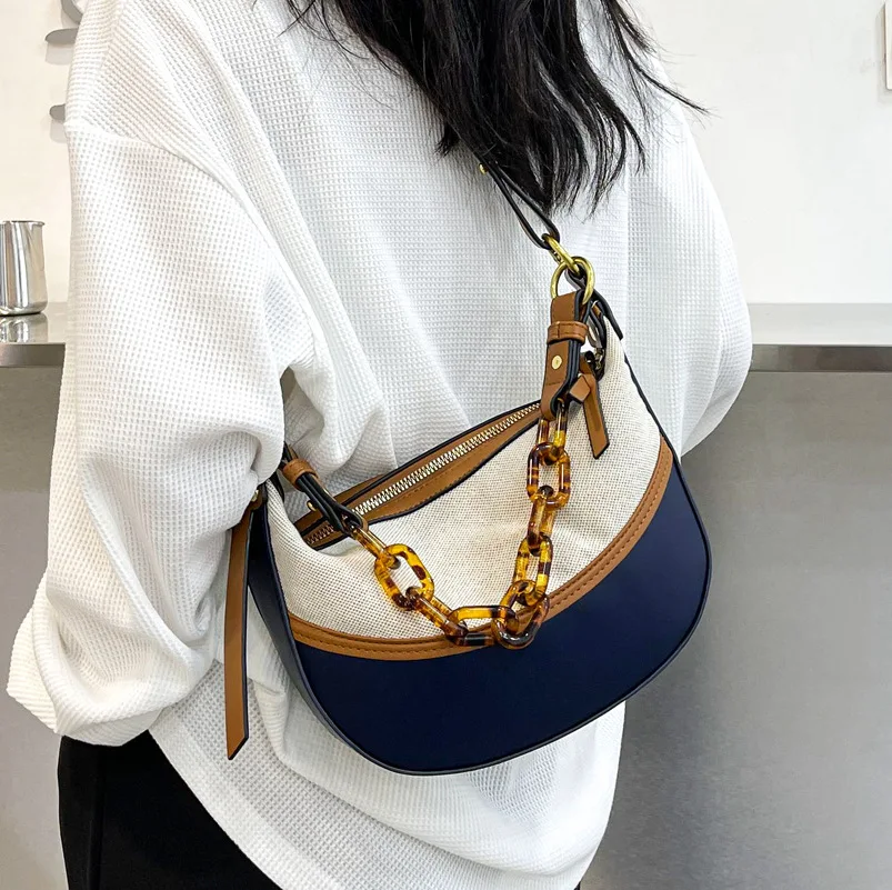 

Niche Design Texture Portable Women's Bag 2021 New Dumpling Bag Shoulder Messenger Bag Acrylic Chain Armpit Bag Hit Color Bag