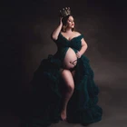 Охотничье зеленое Макси Сетчатое Тюлевое платье для беременных халат Женская пышная ярусная юбка-пачка с оборками плиссированная фотография искусственное открытие спереди
