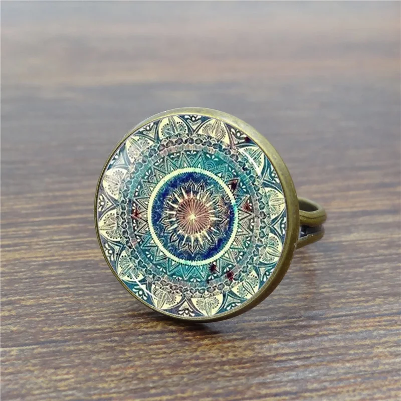 Bronze Ring Горячая Распродажа, очаровательные серьги с рисунком мандалы, хна, Кристальные серьги, символ йоги Ом дзен, буддизм, стеклянные серьги для женщин, ювелирные изделия - Окраска металла: Bronze Ring