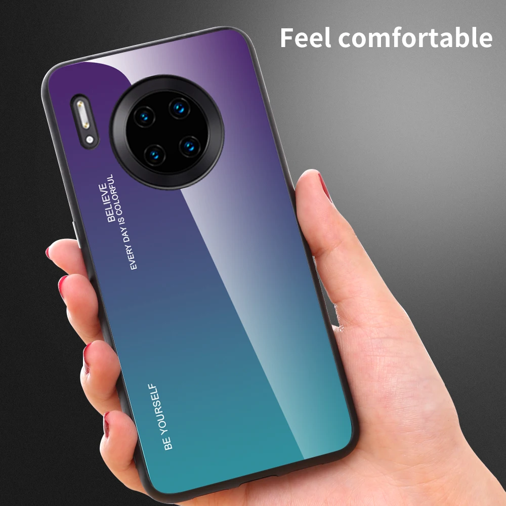 Противоударный цветной стеклянный чехол для huawei mate 20 10 30 Lite Pro градиентный из