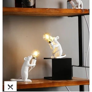 Nordic Creative Resin Black/White/Gold Mouse Animal Table Lamp Living Room Art Becoration Lamp Study Bedroom LED Night Light