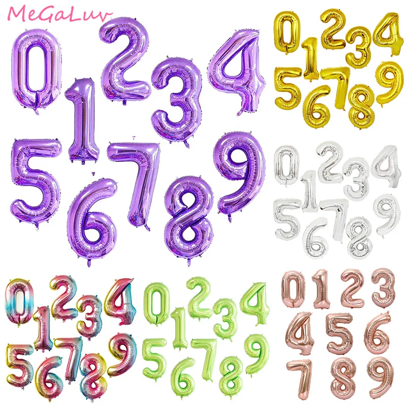

40inch Large Purple Green Number Balloons Baby Shower Foil Digital Ballons Birthday Party Decoration Kids Adults Helium Balloon