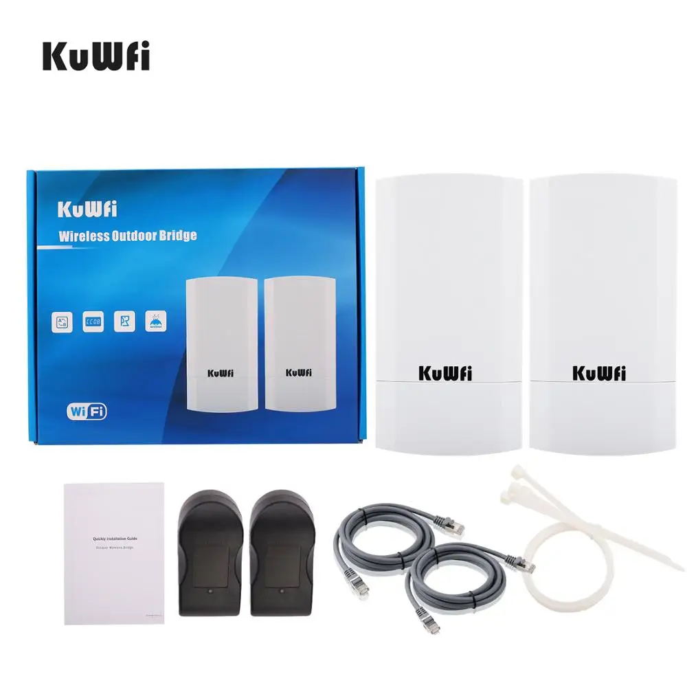 KuWfi Router 2KM 300 Мбит / с Беспроводной маршрутизатор Комплект для наружного и внутреннего монтажа CPE Беспроводной мост Поддержка повторителя Wi-Fi WDS Long Range
