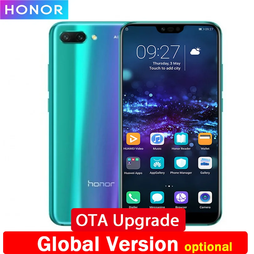 Honor 10 honor 10 мобильного телефона, объемом памяти 4 Гб/6 ГБ Оперативная память 64 Гб/128 ГБ Встроенная память Kirin 970 AI процессор смены цвета стеклянная крышка