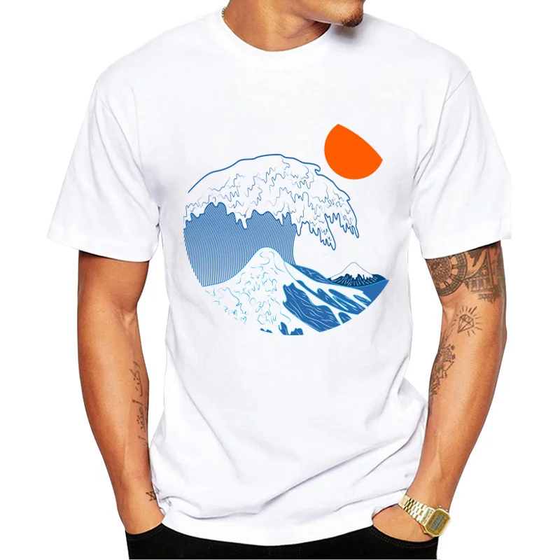 

Модная мужская футболка с волнистыми волнами Goth Fashion The Great Wave, топы с принтом волн и гор, Забавные футболки, детская футболка