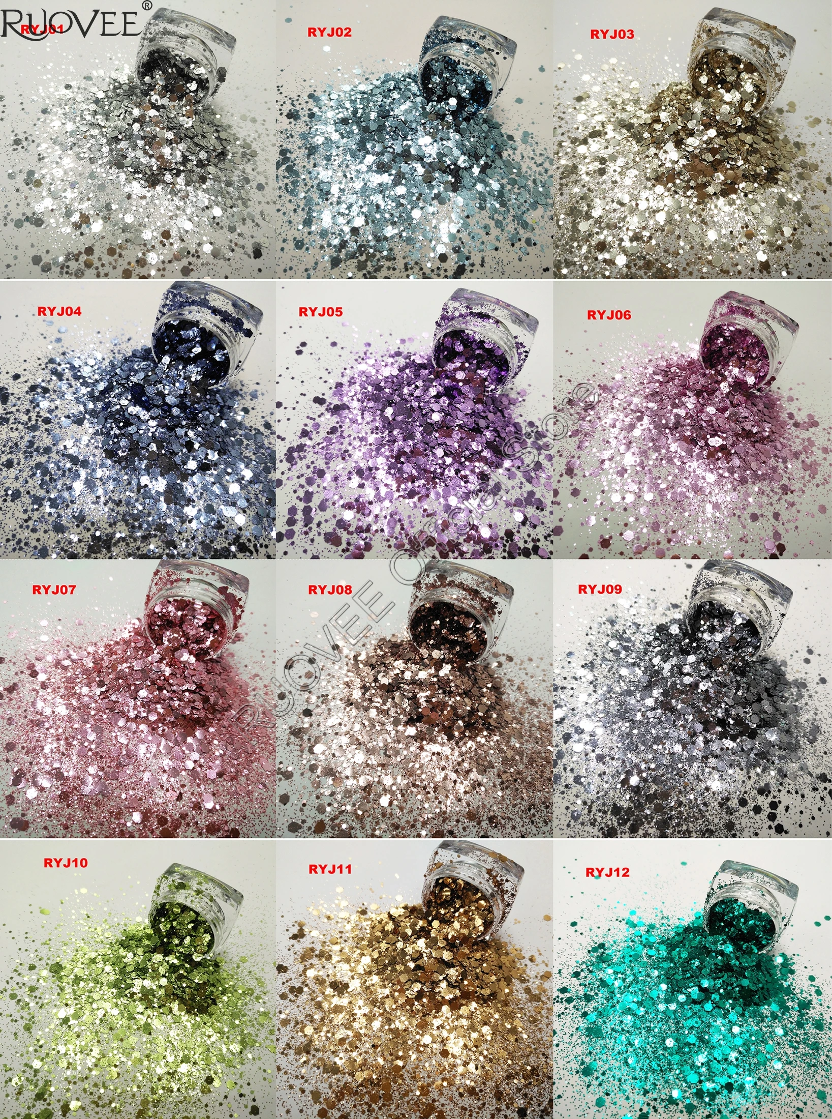 

Metallic 12 Colors Luster Mermaid Chunky Glitter Mix Hexagon Sequin Paillette Spangle Powder Shape for Nail Art Facepaint Craft