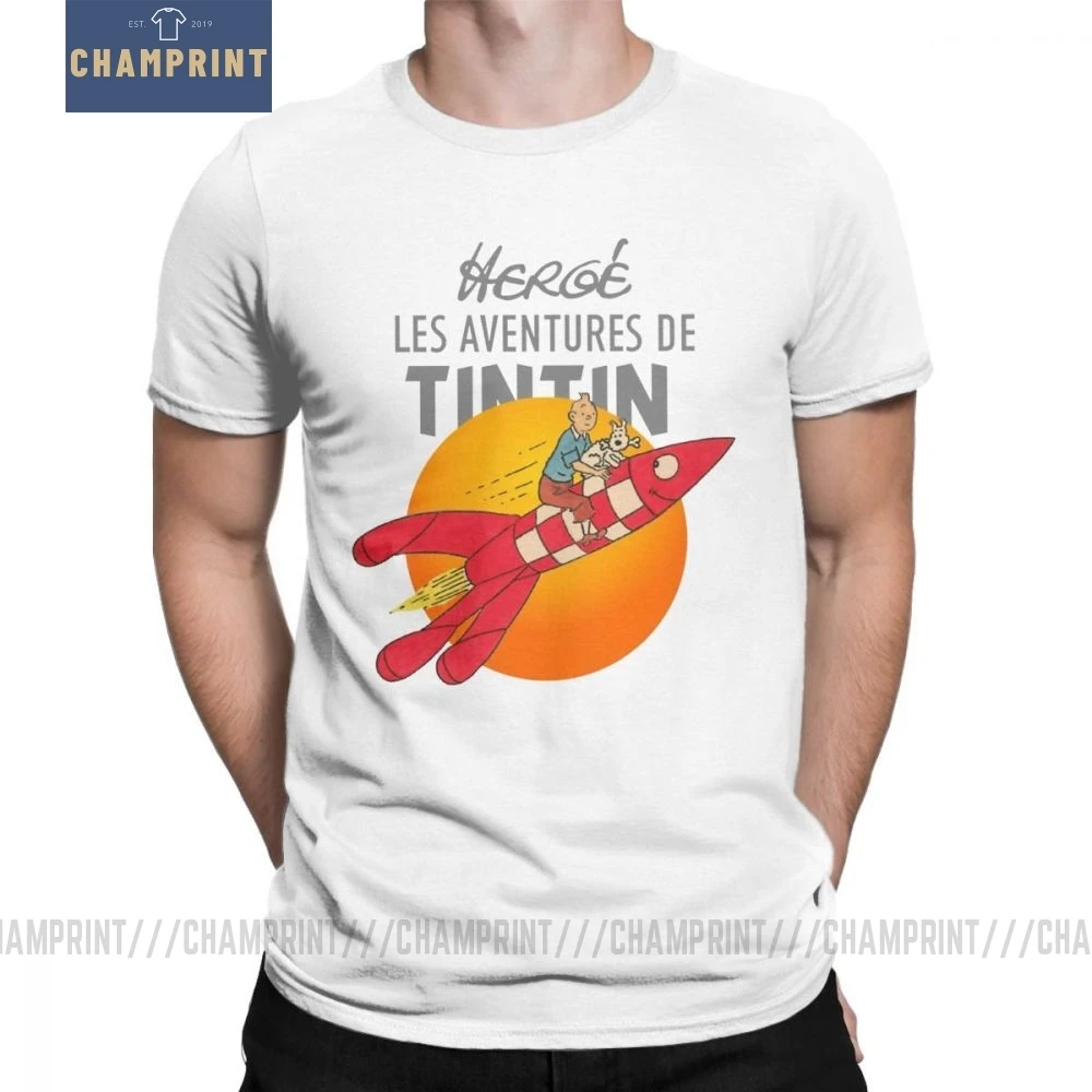 Мужские футболки TINTIN The adventures Of Tintin винтажные хлопковые футболки с коротким рукавом Одежда с вырезом лодочкой топы размера плюс