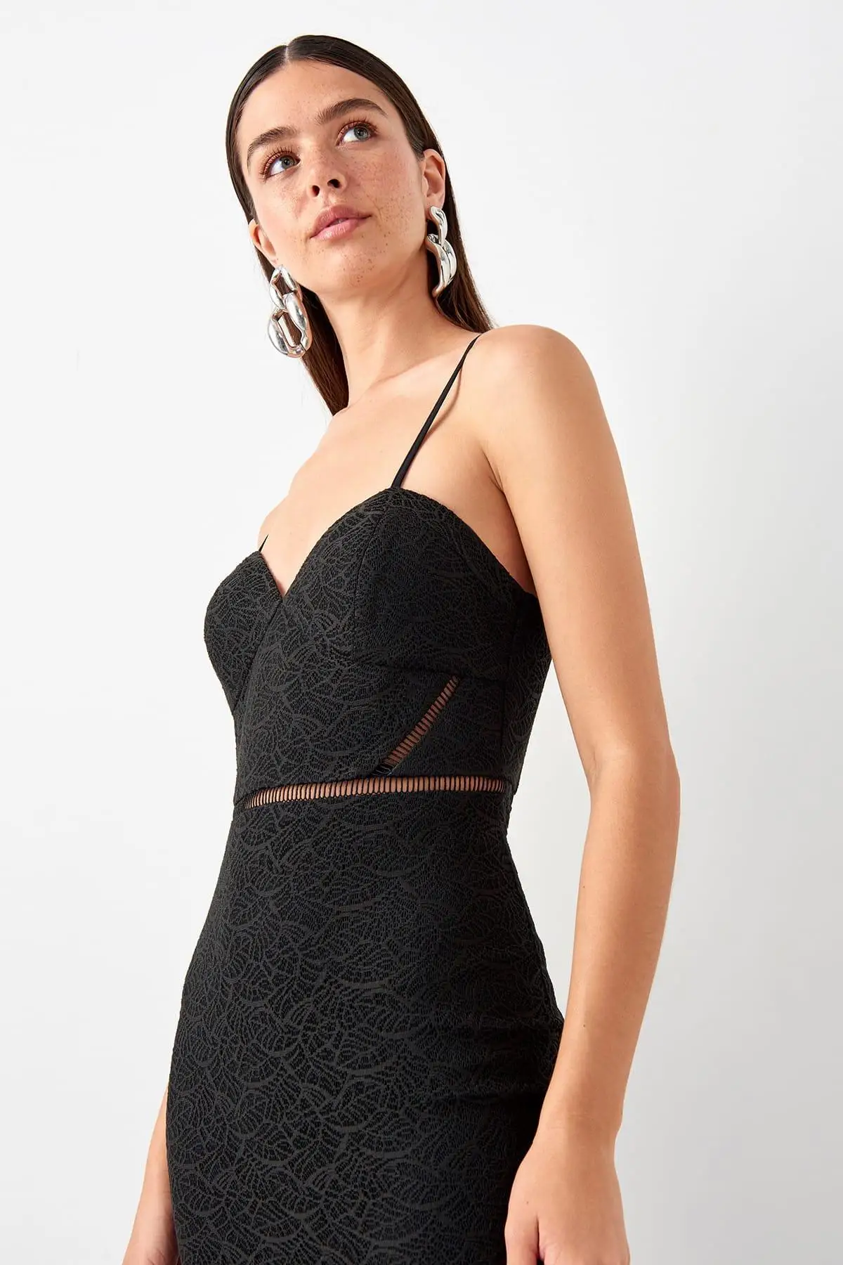 Trendyol черное кружевное платье TPRSS19EL0292|Женские платья| |