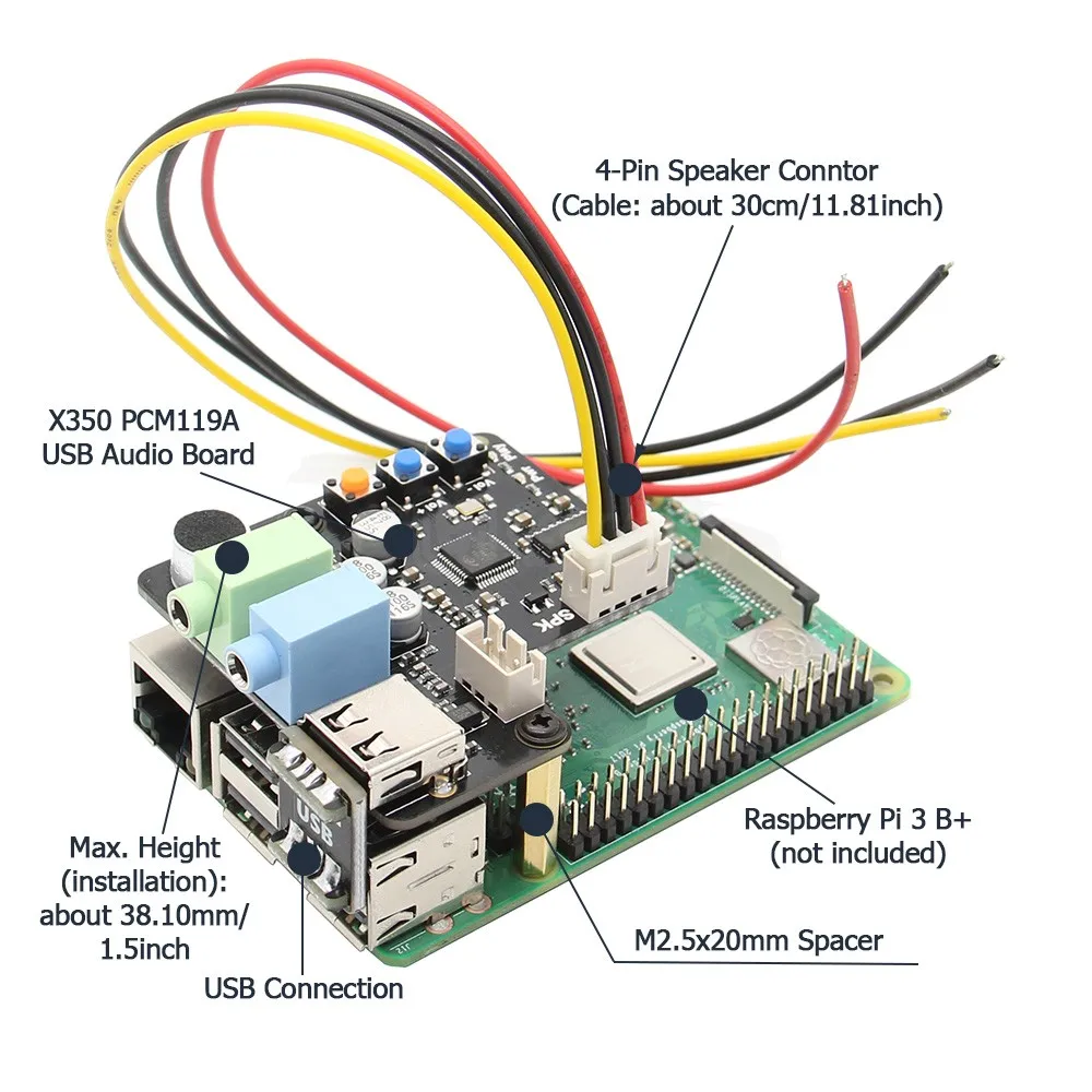 Raspberry Pi X350 микрофонный вход/аудио вход и выход USB аудио карта для ПК/Raspberry 3 Model B +