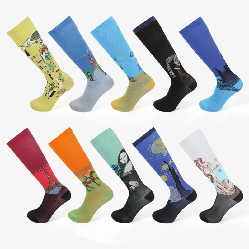 

Funny Mona Lisa Famous Painting New Sports Compression Socks Unisex Outdoor Running Cycling Long Pressure Stockings High