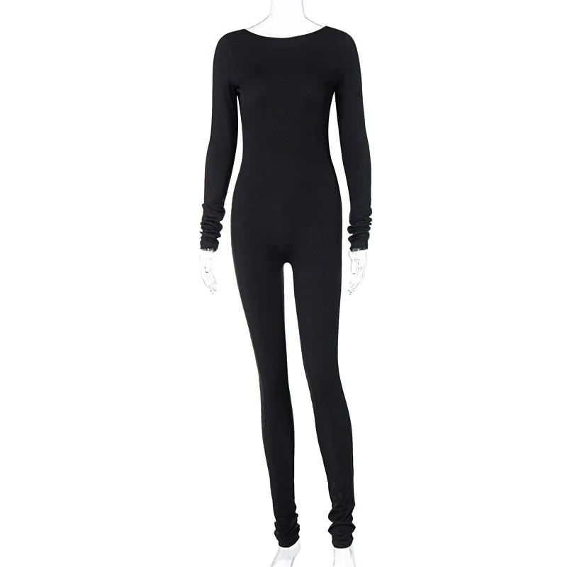 

Angels secret Black Long Sleeve Jumpsuit Women Rompers Spring New Casual Bodycon Jumpsuits Femme Streetwear Sport AG30587