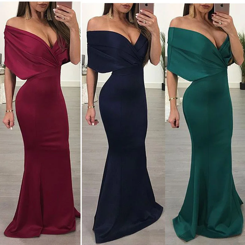

Fashion Trend Women's Temperament Sexy One-shoulder Deep V Solid Color Mermaid Dress Skirt