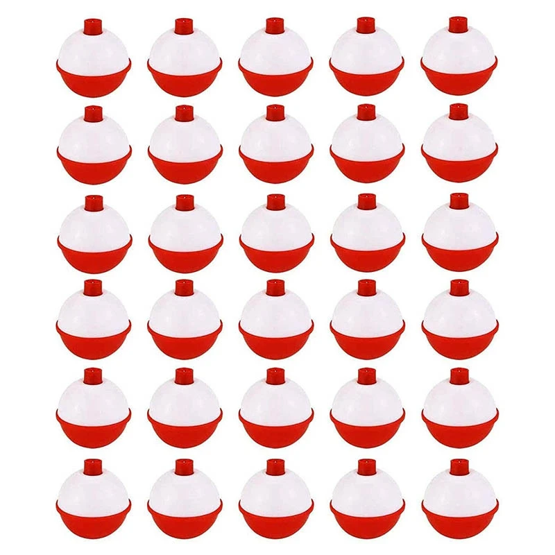 

30 шт. Рыболовные Поплавки 1 дюйм, поплавки с нажимной кнопкой красного и белого цвета, поплавки и поплавки для рыбалки