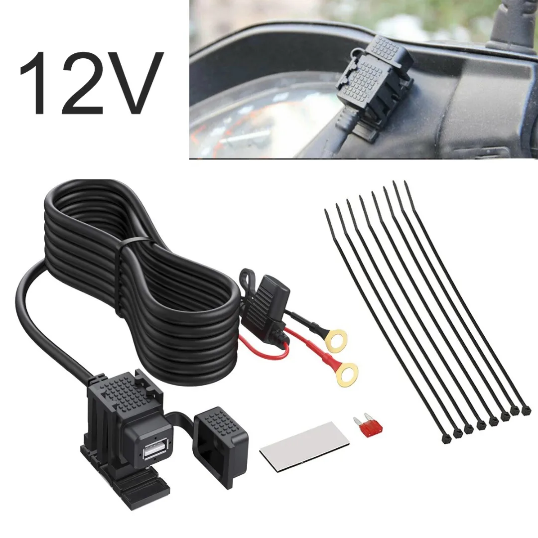 

1 шт., USB-адаптер для зарядки мотоцикла, 12 В, 1,8 А, водонепроницаемая розетка, 10 А, предохранитель, длина кабеля м, аксессуары
